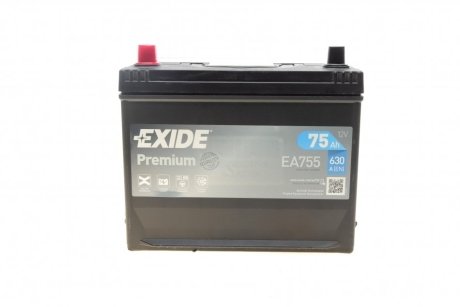 Аккумуляторная батарея 75Ah/630A (270x173x222/+L) Premium (прямая полярность) Аз EXIDE EA755 (фото 1)