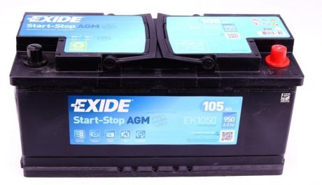 Аккумуляторная батарея 105Ah/950A (392x175x190/+R/B13) (Start-Stop AGM) EXIDE EK1050