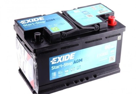 Аккумуляторная батарея 80Ah/800A (315x175x190/+R/B13) (Start-Stop AGM) EXIDE EK800 (фото 1)