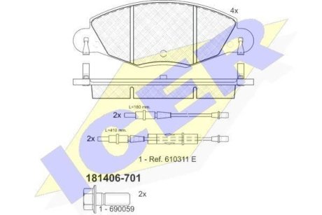 Колодки тормозные (передние) Citroen С5 01- (с датчиком) ICER 181406-701