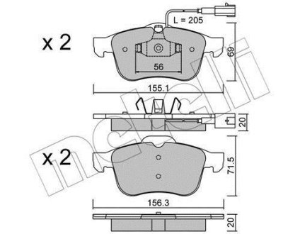 Комплект гальмівних колодок (дискових) Metelli 22-0703-0