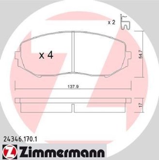 Колодки гальмівні дискові, к-кт ZIMMERMANN 24346.170.1